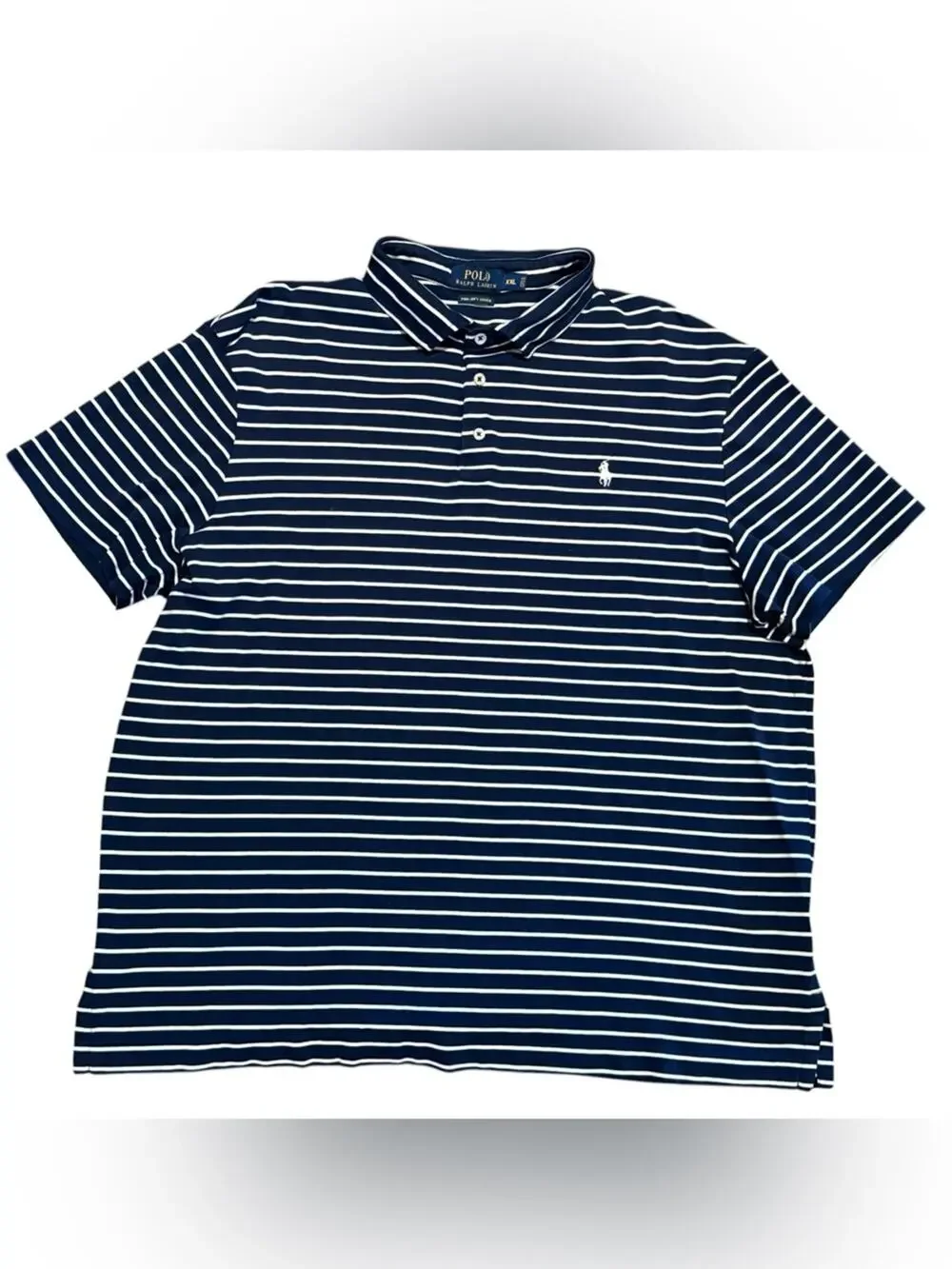 Polo by Ralph Lauren Navy and White Striped Pima Cotton Short Sleeve Polo XXL